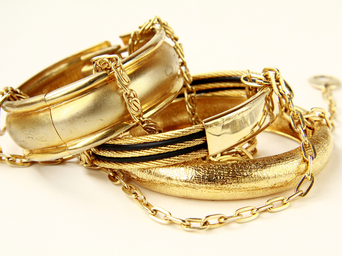 Image of gold bracelets, gold jewelry
